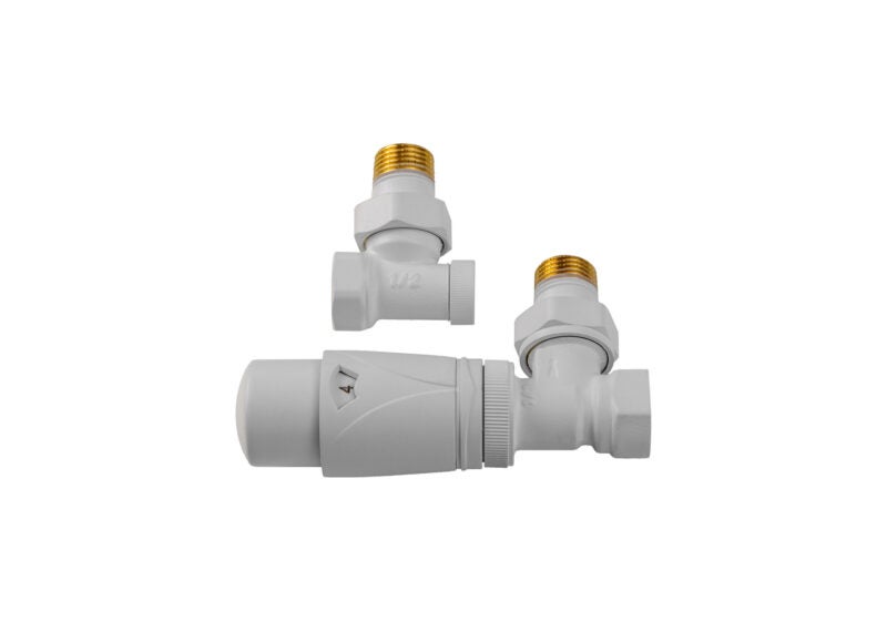 Zestaw zaworów kątowych z głowicą termostatyczną Valx biały