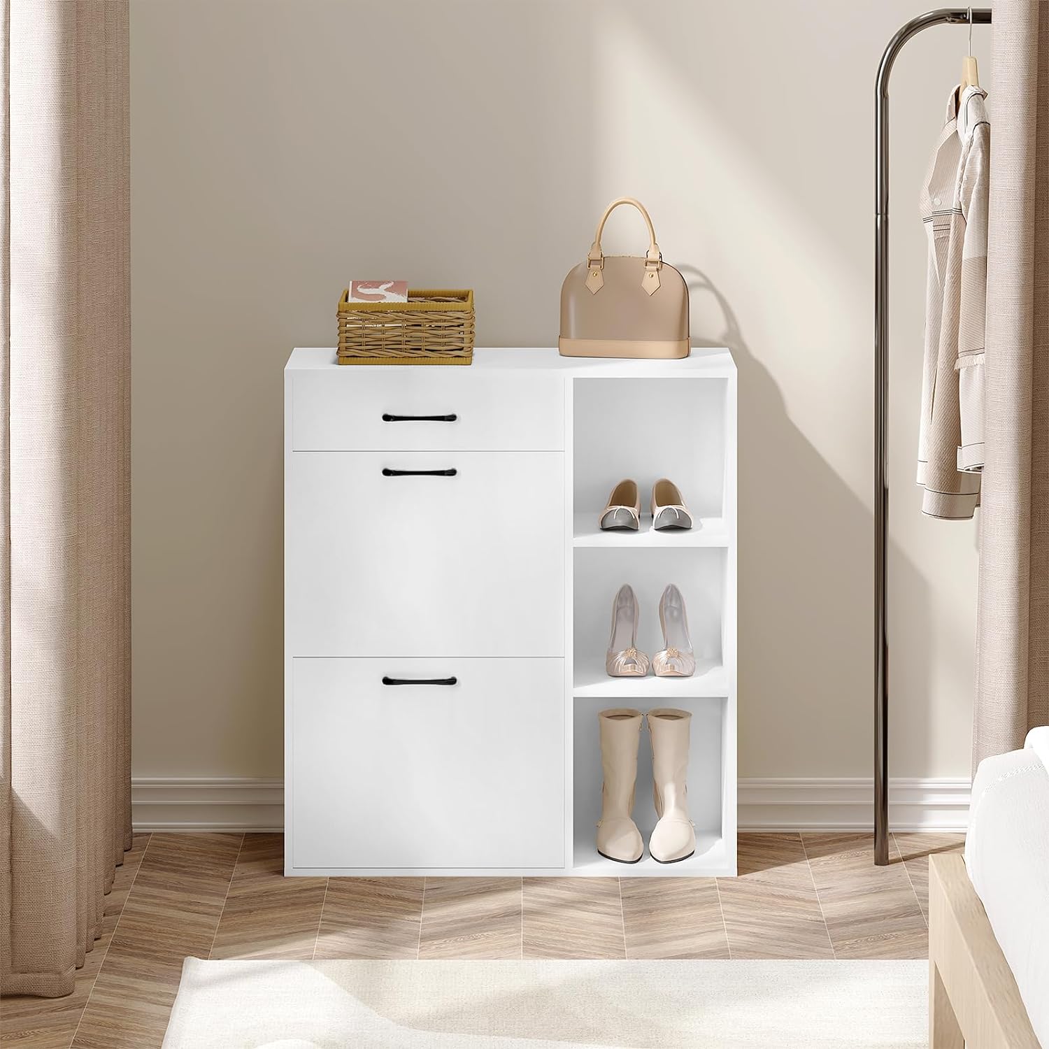 WOLTU Meuble à Chaussures en Bois Composé, 80x90x30cm, , Armoire à Chaussures à 3 Niveaux, Étagère à Chaussures, Blanc - 5