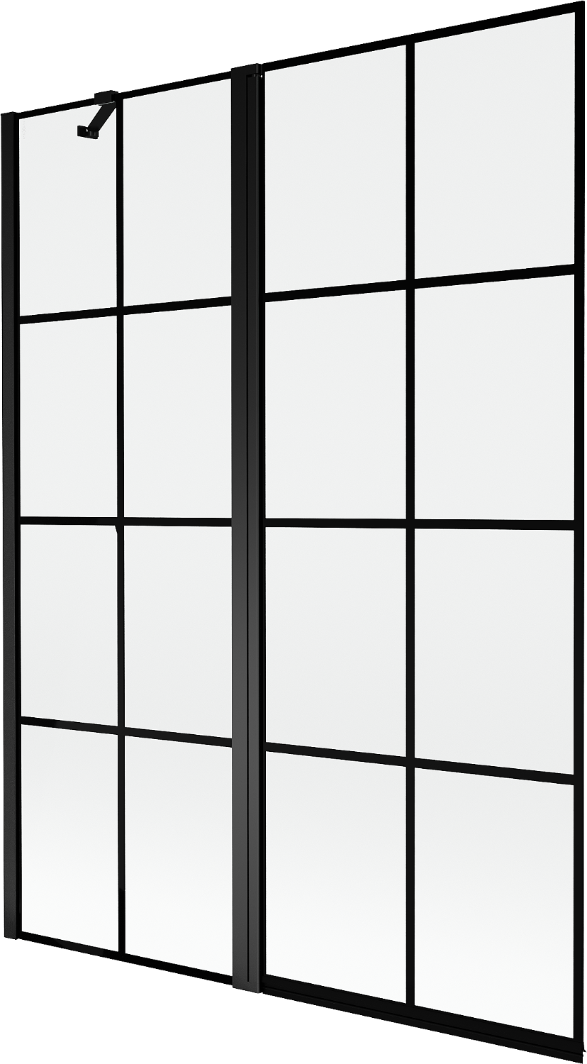 Mexen Mist parawan nawannowy 2-skrzydłowy lewy 130 x 150 cm, czarna kratka, czarny - 8A9-130-011-70-77-L
