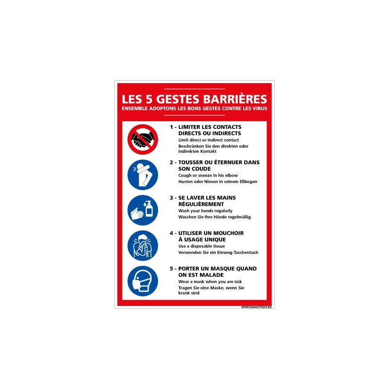 Cartello Segnaletico 'Gestes Barrières' Covid-19, 300x420 Mm, In PVC O Alluminio