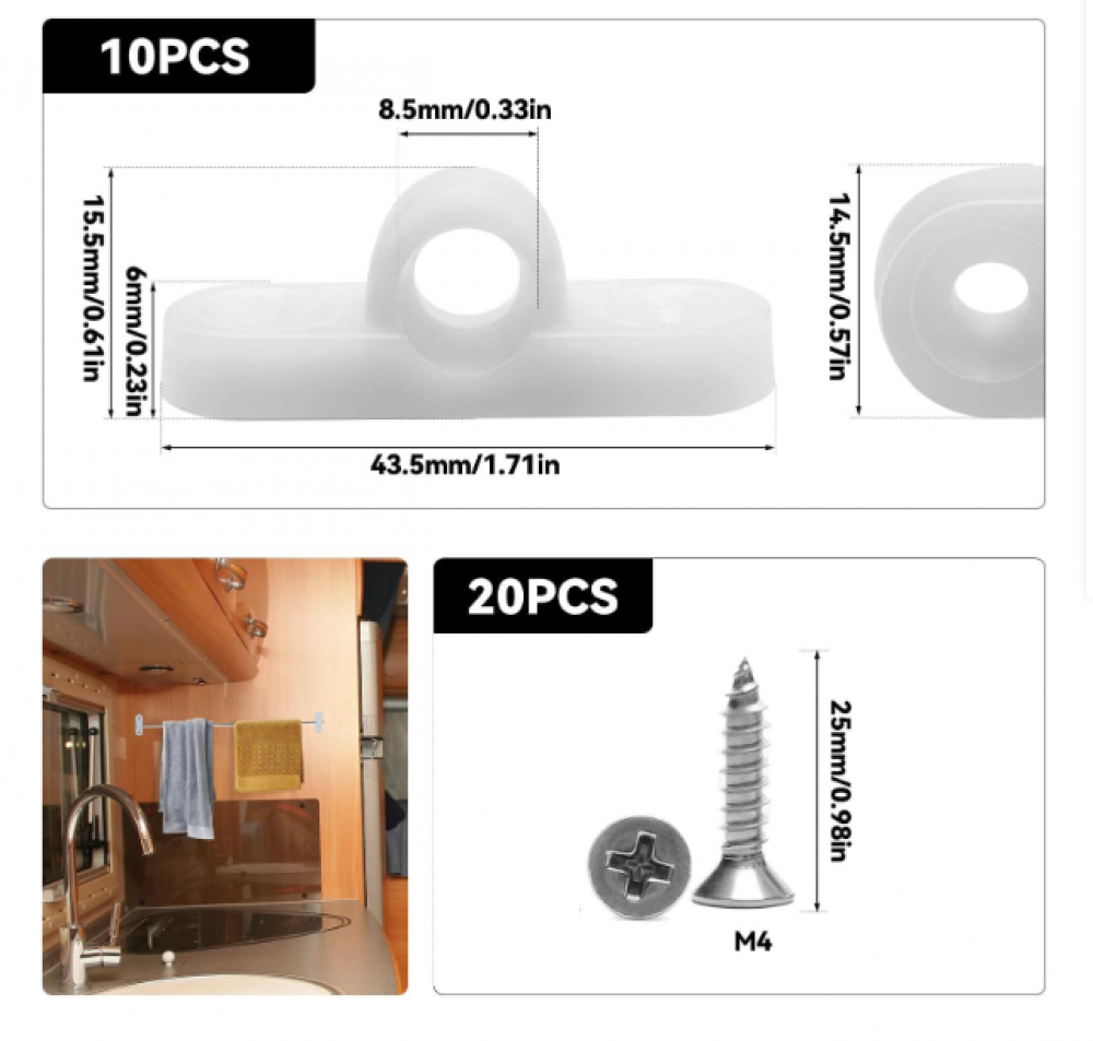Set Di 10 Occhielli In Plastica Per Tenda Da Campeggio E Roulotte – Con 20 Viti In Acciaio Inox, Fissaggio Parete