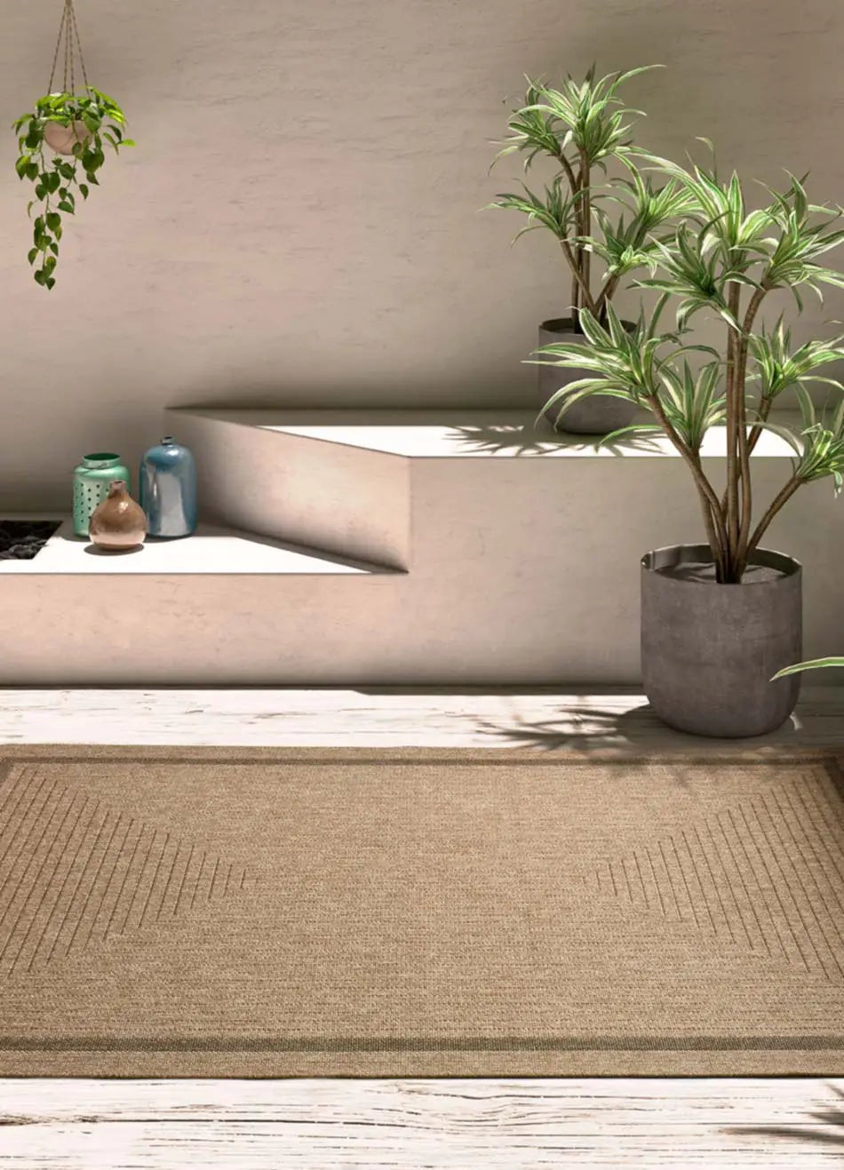 Prostokątny naturalny dywan zewnętrzny 120 x 170 cm ACRA z efektem juty - ATTICGO