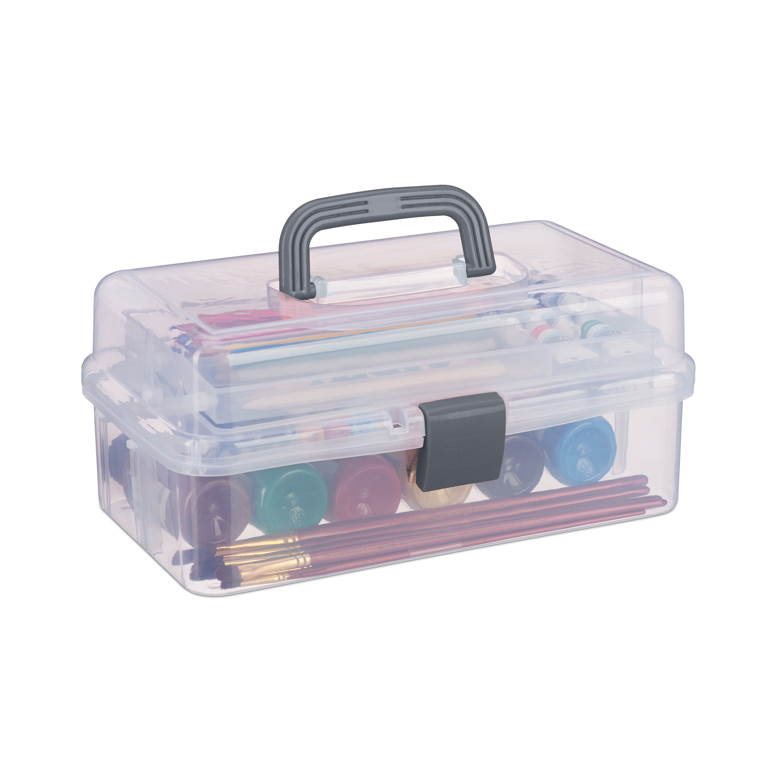 Scatola Organizer Trasparente Relaxdays 9 Scomparti | Portautensili Con Maniglia | 14,5x33x19 Cm - Foto 10