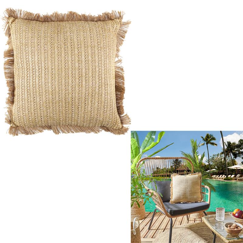 Coussin - Home Deco Factory - Effet Raphia - Beige Et Or - 5