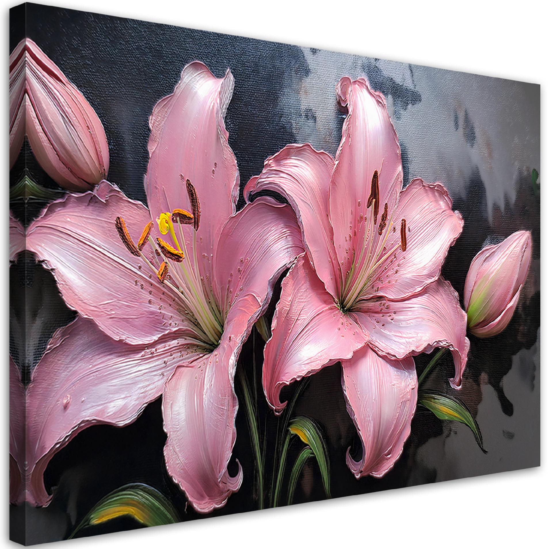 Obraz na płótnie, Lilie Różowe Kwiaty Rośliny Pastele 60x40