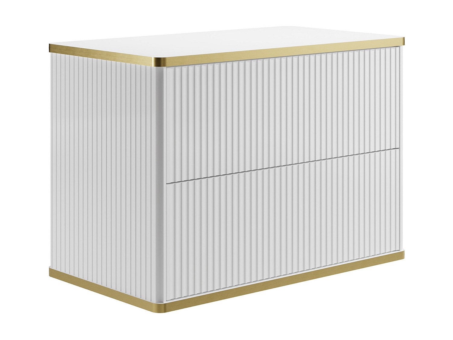 Meuble sous vasque suspendu strié liseré doré - Blanc - L80 cm - KELIZA - 3