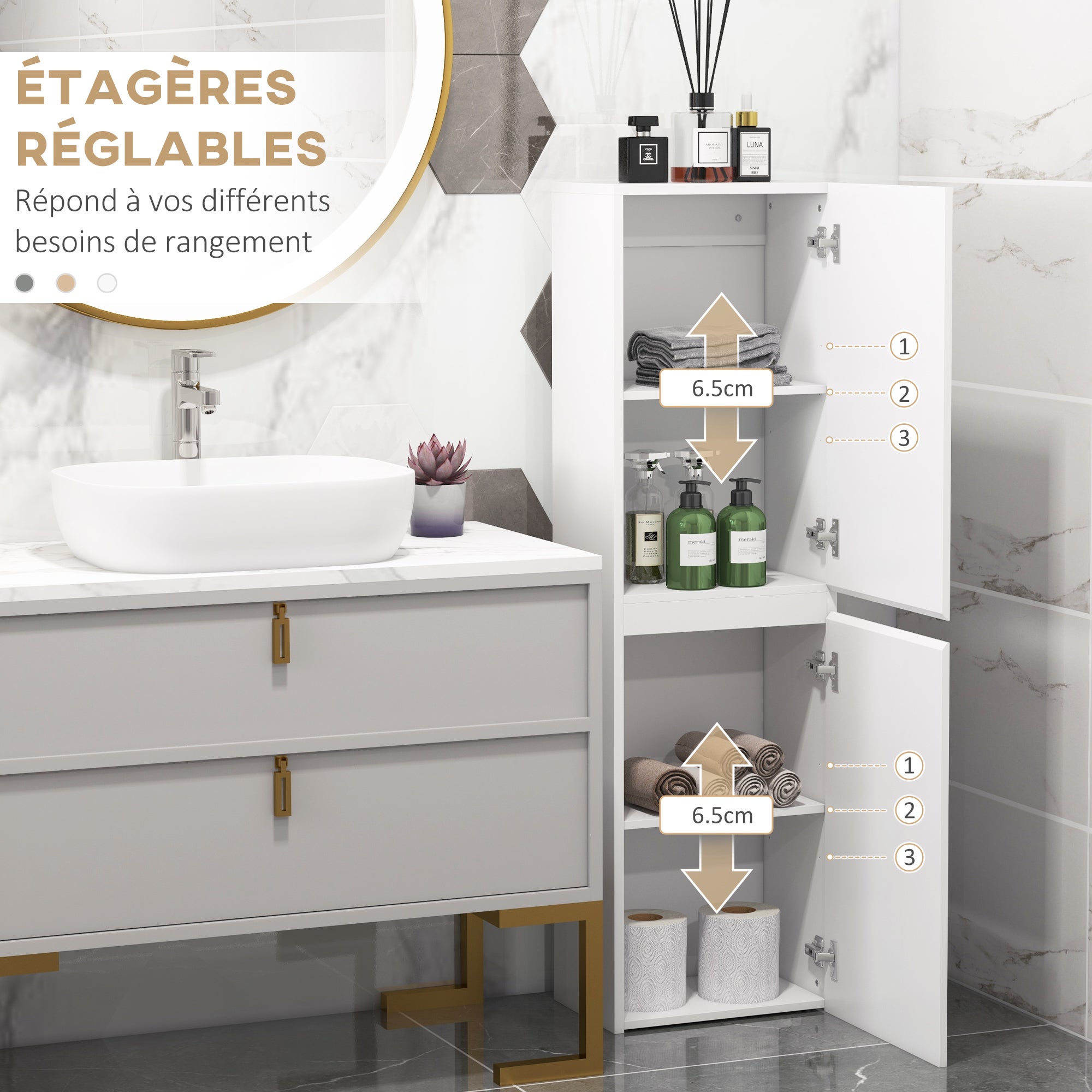 Colonne salle de bain aggloméré blanc laqué kleankin - 6