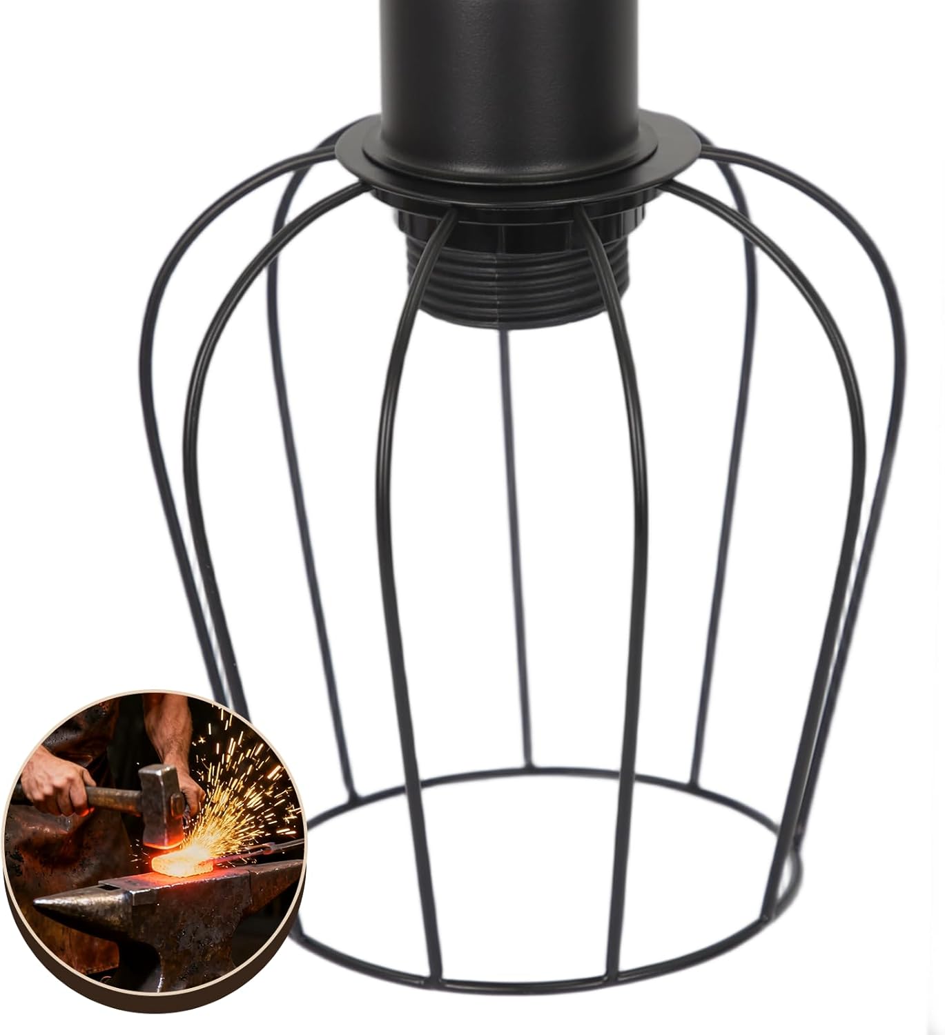 Nettlife Lampadaire en bois pour salon, noir - Lampadaire en métal au design industriel vintage avec 2 lumières, douille E27, (ampoules non incluses) - 6