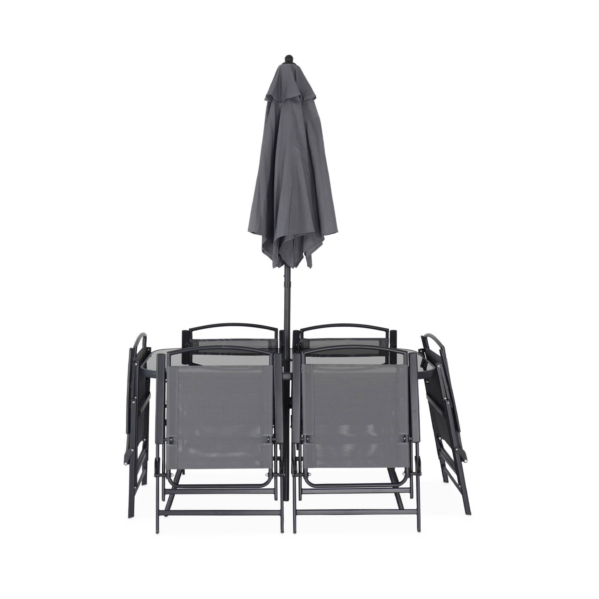 Conjunto mesa de jardín de acero con 6 sillas y 1 sombrilla Gris - 140x80x71.5 cm - 5