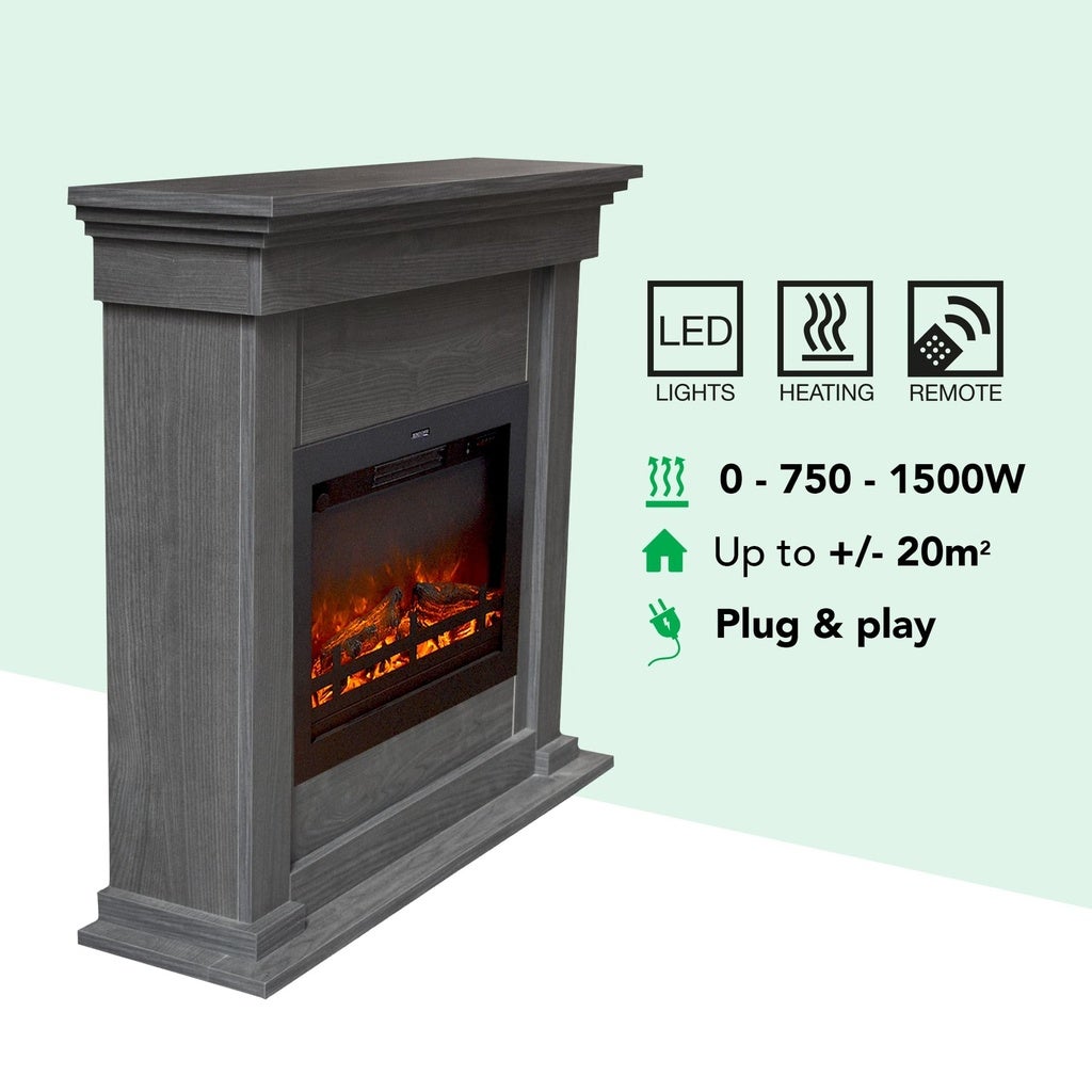 Xaralyn | Cheminée électriqe Flex EFL-BLN - Habillage de cheminée en bois blanc - Chauffage - Chauffage 1500 Watt - télécommande - 4