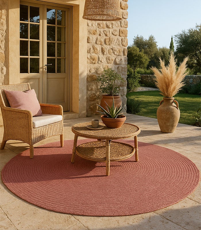 Hamid - Tapis rond d'extérieur et d'intérieur NANSA ROUGE CERISE 120X120 - 2
