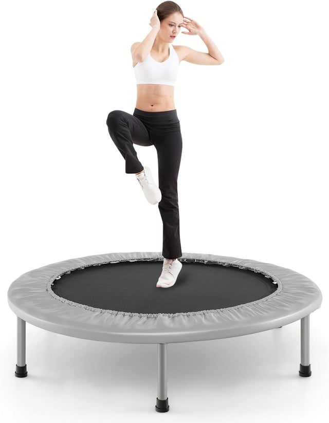 Trampoline de Fitness Pliable 95,5CM pour Intérieur et Extérieur pour Adultes et Enfants Charge Max 150KG Bleu/Gris/Rose/Rouge