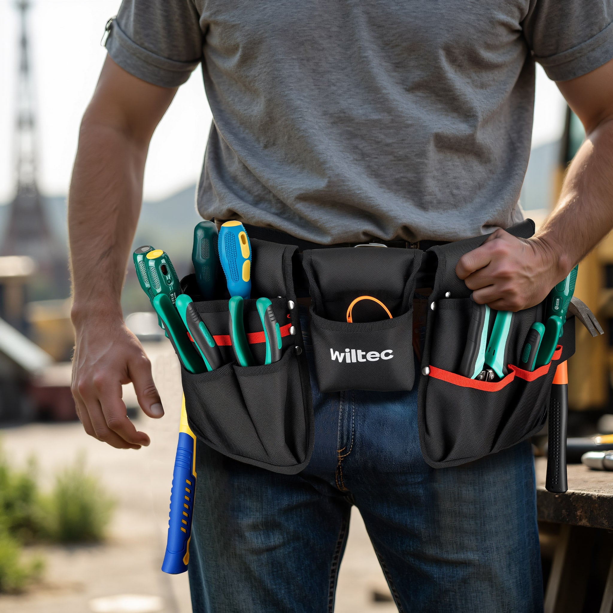 Marsupio Da Lavoro Wiltec – 5 Tasche, Cintura Regolabile, Portata 15 Kg, Per Elettricisti E Idraulici