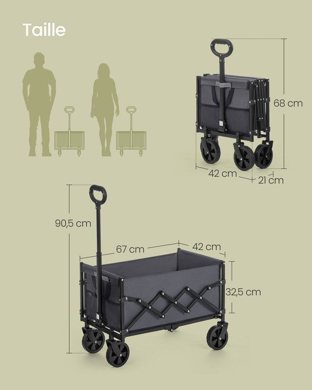 Chariot de Transport Pliable, Chariot de Camping avec Poignée, 4 Roues Renforcées dont 2 Roues Universelles, Charge 180 kg, Gris Ardoise - 5