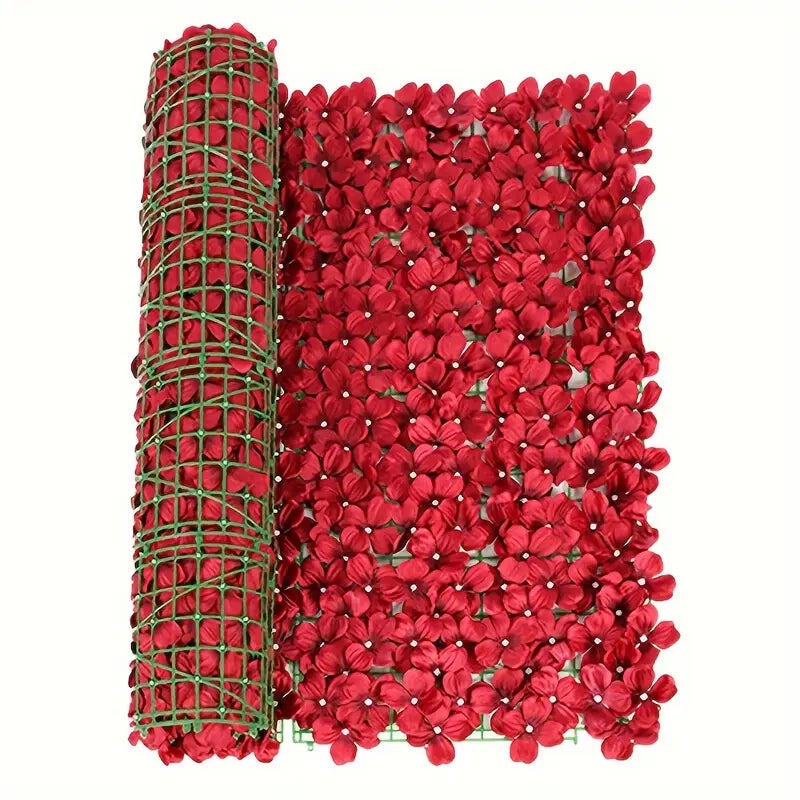 Sztuczny żywopłot z kwiatów, sztuczny żywopłot, dekoracja ogrodu zewnętrznego, sztuczny żywopłot z kwiatów, 1m x 3m, czerwony