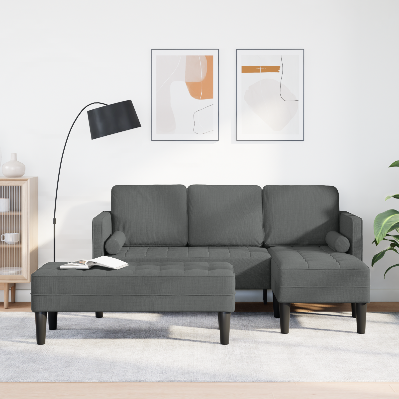 Set di divani pezzi con cuscini in tessuto grigio scuro CFW34503