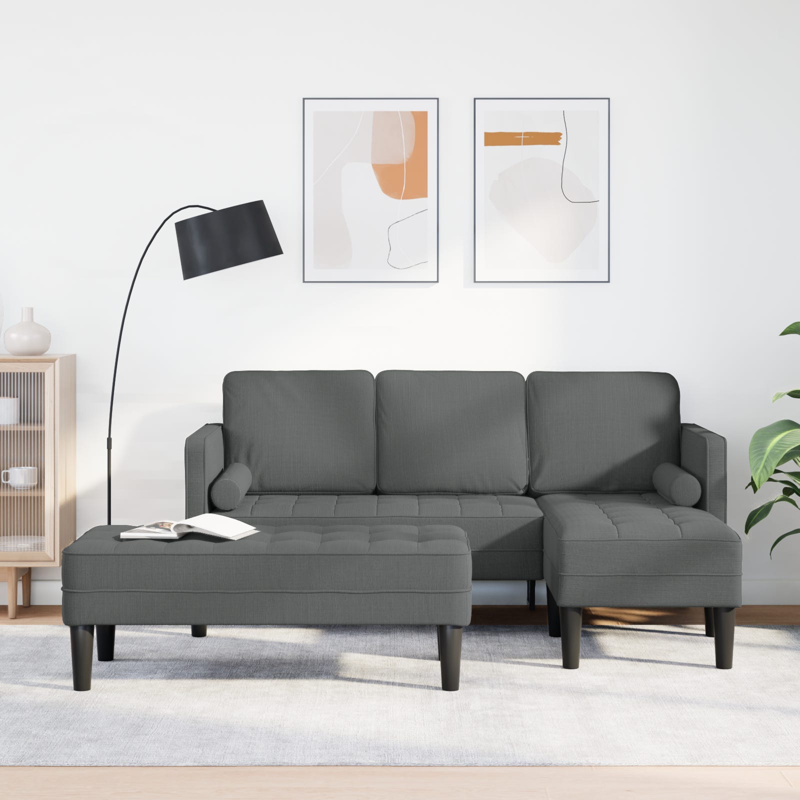 Set di divani pezzi con cuscini in tessuto grigio scuro CFW34503