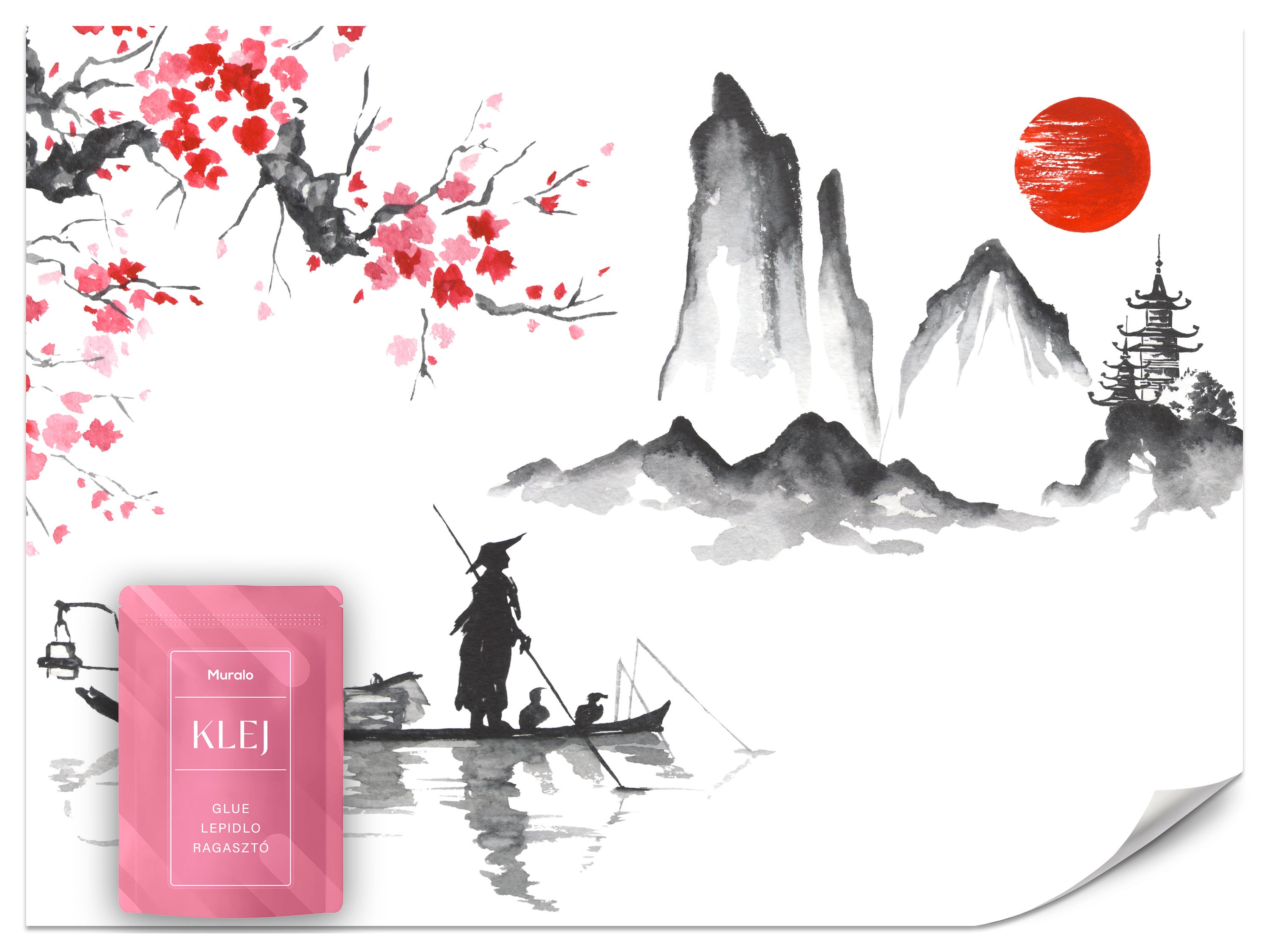 FOTOTAPETA DO SALONU PEJZAŻ JAPONIA SAKURA PAGODA GÓRY ABSTRAKCJA 200x140