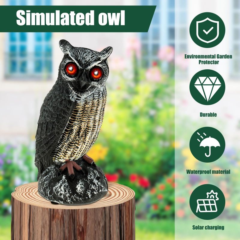Hibou solaire réaliste pour effrayer les oiseaux et les pigeons, avec son et 2 modes de fonctionnement pour l'extérieur, écureuils, lapins (Couleur B) - 2