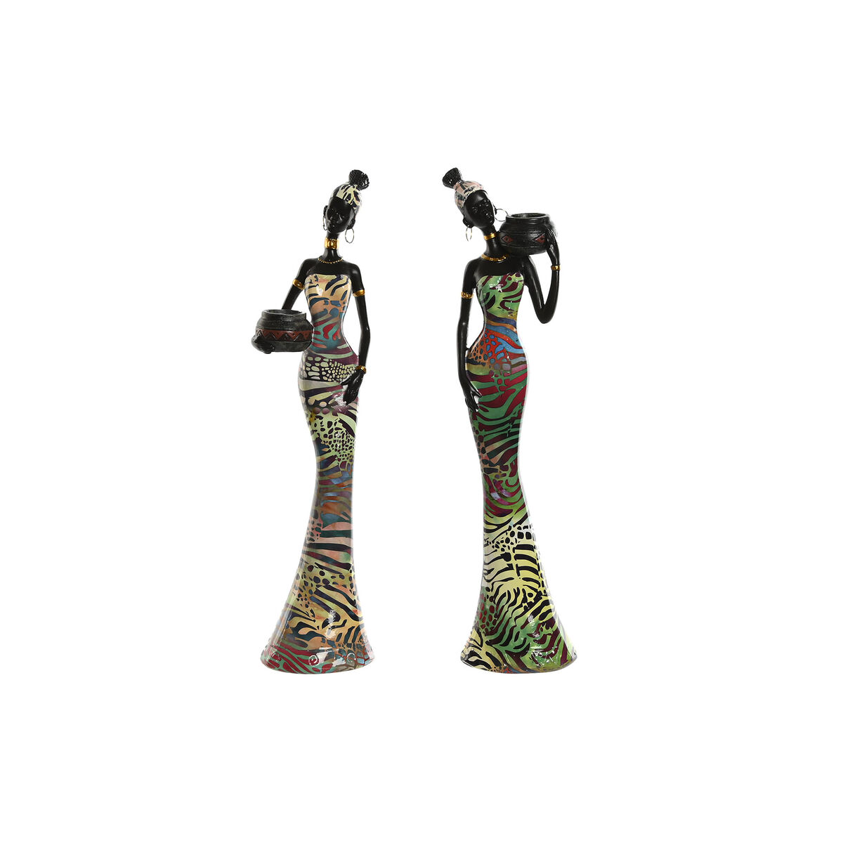 Figura decorativa home esprit multicolor africana 10 x 7,5 x 38,5 cm (2 unidades)