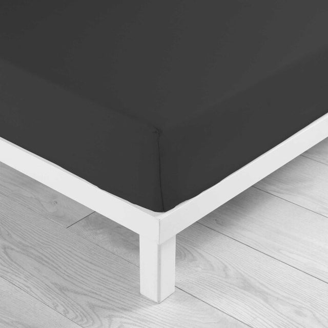 Drap housse 2 personnes 160 x 200 cm uni 57 fils lina Noir