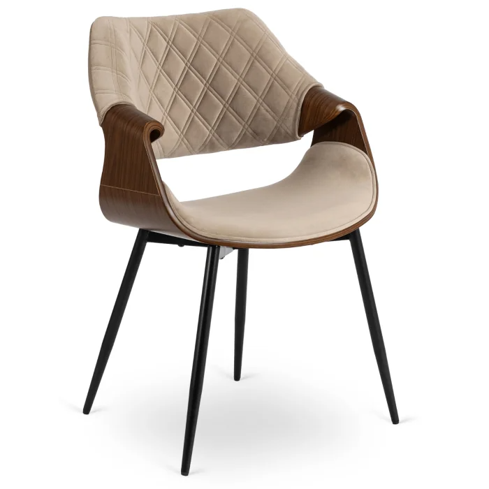 Krzesło Loft Tapicerowane Beż Drewno Gięte Orzech DAKOTA Do Salonu Jadalni