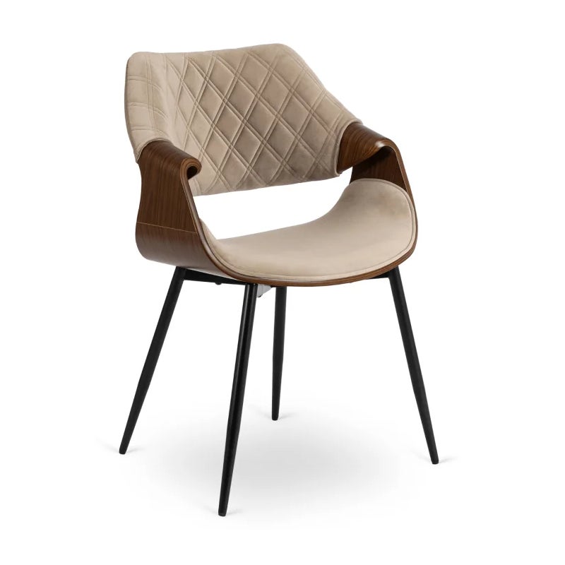 Krzesło Loft Tapicerowane Beż Drewno Gięte Orzech DAKOTA Do Salonu Jadalni