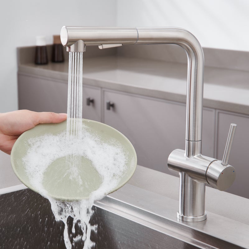 LOVHAUS Wyciągana bateria kuchenna, bateria kuchenna wysokociśnieniowa z prysznicem, 2 tryby natrysku, bateria obrotowa 360°