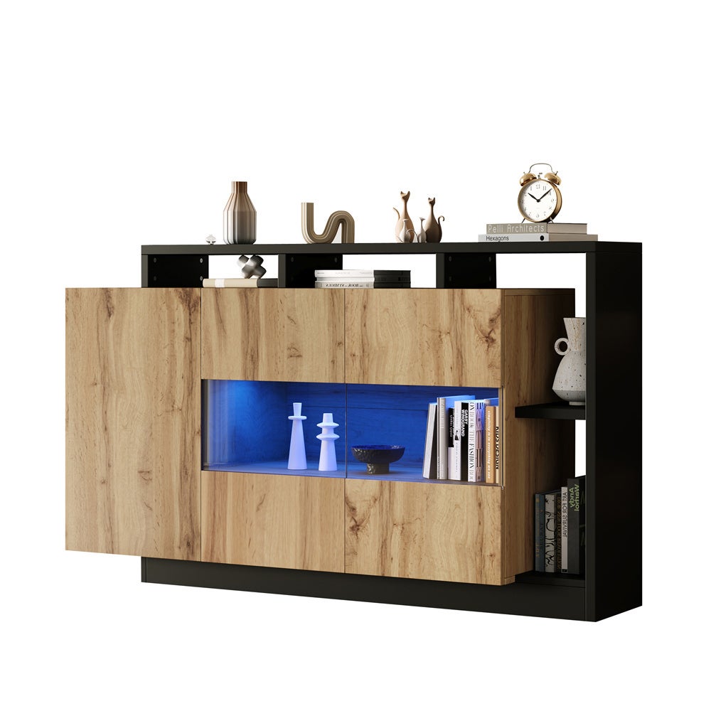 Komoda z oświetleniem LED, witryna do jadalni, 140 x 44 x 93,5 cm - 4