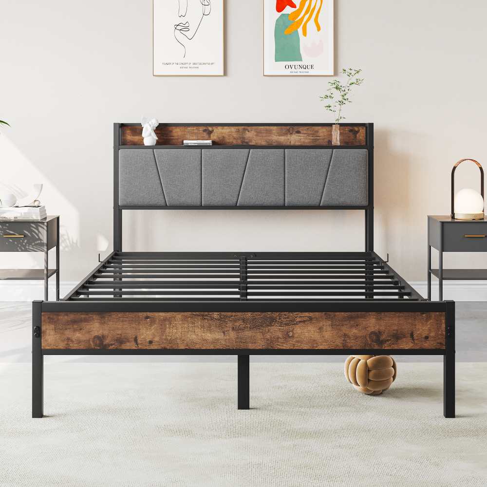 Rama łóżka 120×200 cm z inteligentnymi diodami LED, schowkiem i portami USB – solidna metalowa konstrukcja, cicha praca i łatwy montaż - 6