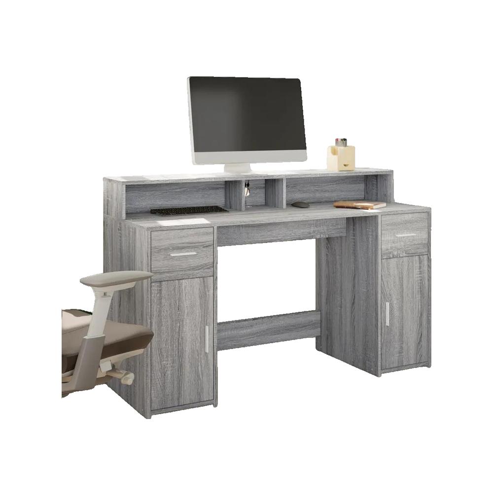 Biurko vidaXL Sonoma Szare 140x55x91 cm z oświetleniem LED i dużą przestrzenią do przechowywania