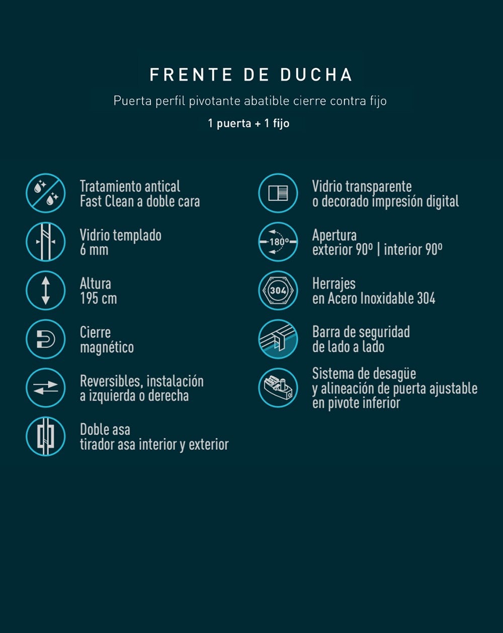 Parete doccia frontale 1 porta a battente 1 fissa | 90 cm | Box doccia pieghevole | Vetro Trasparente Anticalcare 6mm | Altezza 195 cm | Bianco - 2