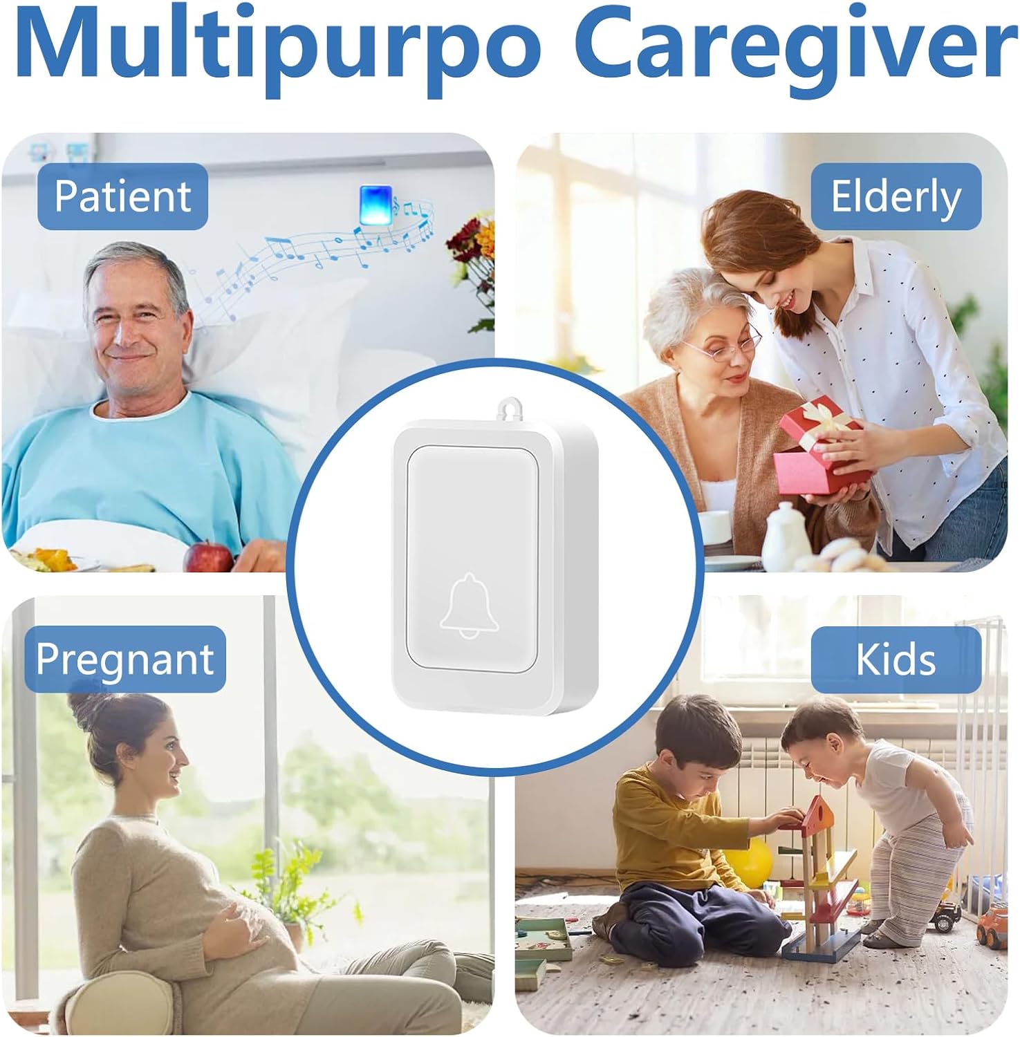 Sonnette de porte flash avec 7 couleurs de lumière vive et 8 volumes À pour les personnes âgées et les personnes malentendantes (blanc) - 3