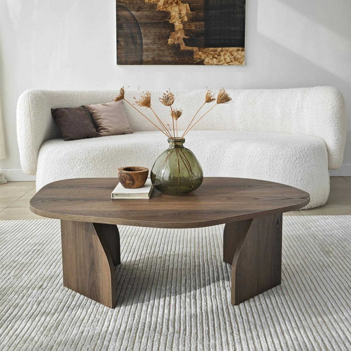 Table basse design effet bois foncé, forme galet MARFA - 2