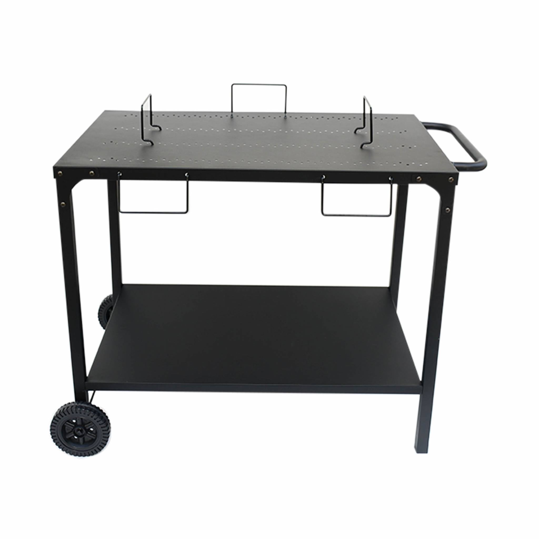 Desserte extérieure noire en acier modulable pour plancha avec deux roues - 5