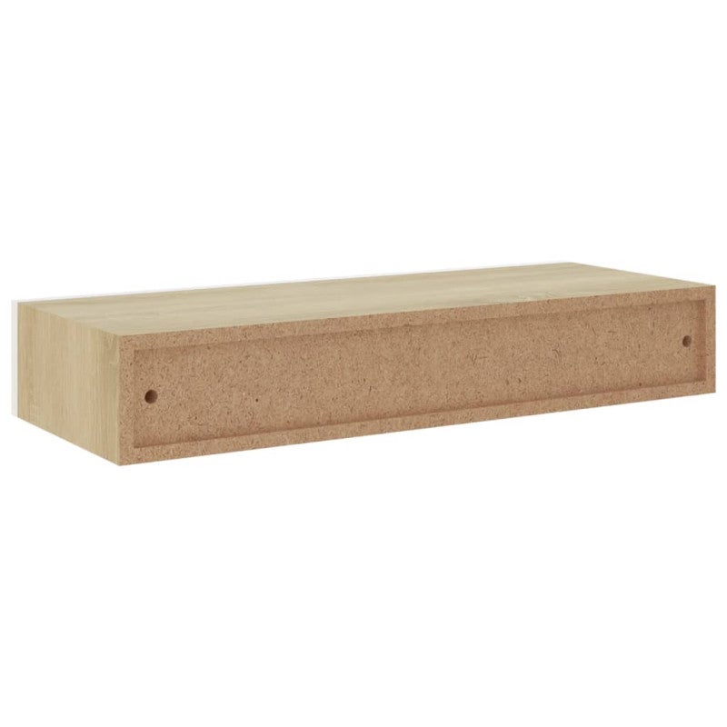 Étagère à tiroir murale chêne et blanc 60x23,5x10 cm MDF - 6