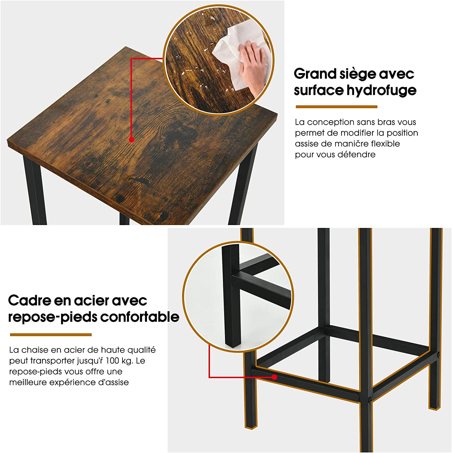 Zestaw 4 stołków barowych, krzesło barowe, stołek barowy w stylu vintage, taboret bistro, taboret do siedzenia, taboret kuchenny, taboret roboczy - 3