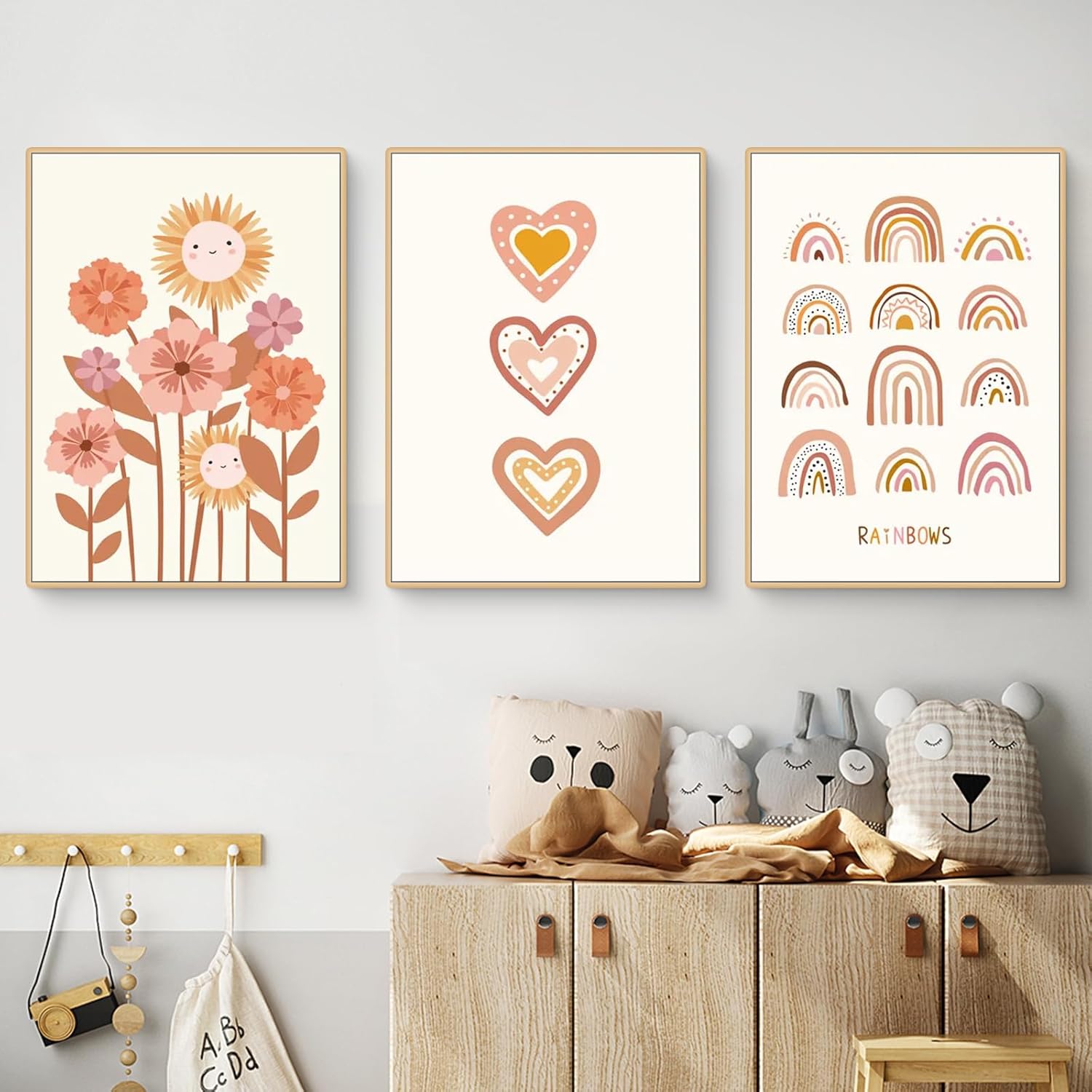 Lot de 3 Posters pour Chambre d'Enfant - Décoration Bohème Murale - Soleil, Arc-en-Ciel - Pour Bébé et - Sans Cadre - 2