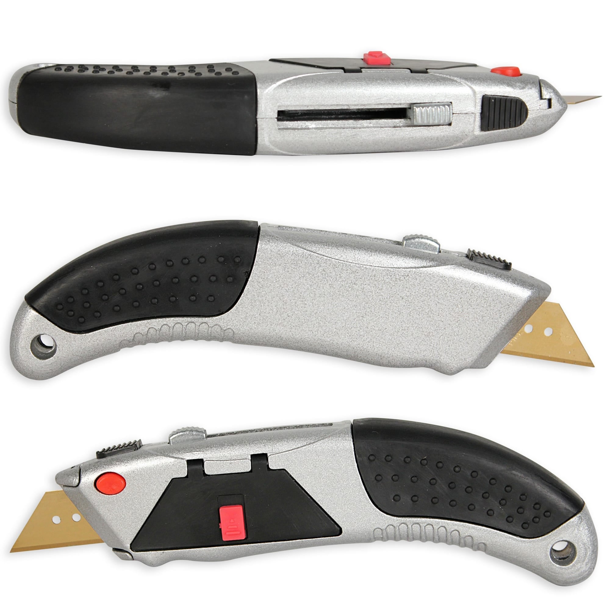 Cutter Professionnel - Reservoir 3 lames Titanium Incluses - Rechargement automatique - 3 Niveaux de Blocage Anti Retour - Manche Metal - Lames 20 mm - 4