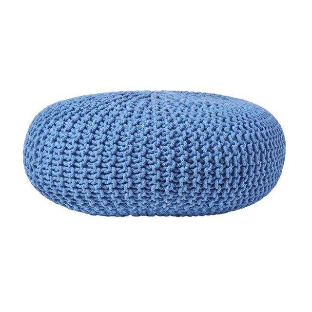 Homescapes Grand Pouf rond tressé en tricot - Bleu
