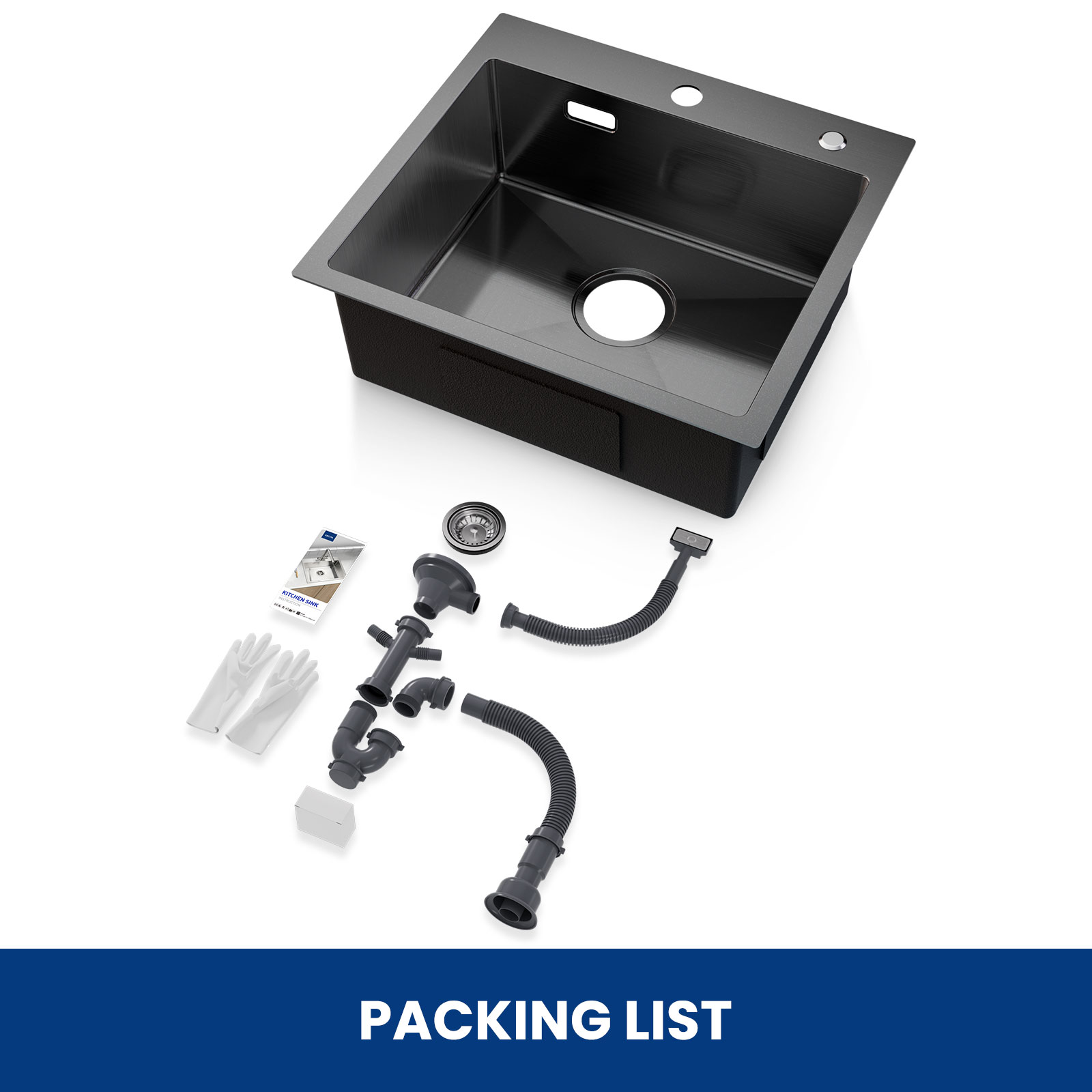 Cecipa max Evier Cuisine 1 Bac Évier Inox 1 Cuve avec Siphon et Trop-Plein Évier de Cuisine en Couleur Noir Anthracite 50×45×18.5CM,EU Modèle - 6