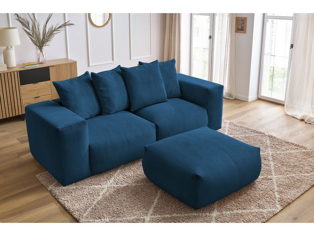 Canapé droit fixe modulable VOLTAIRE avec pouf BOBOCHIC 4 places Bleu ...