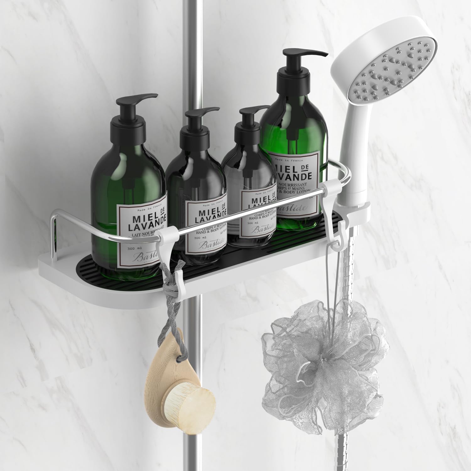 Étagère de douche sans perçage pour rail de douche, support organisateur de salle de bain pour shampoing, convient aux rails de 24 à 25 mm - 3