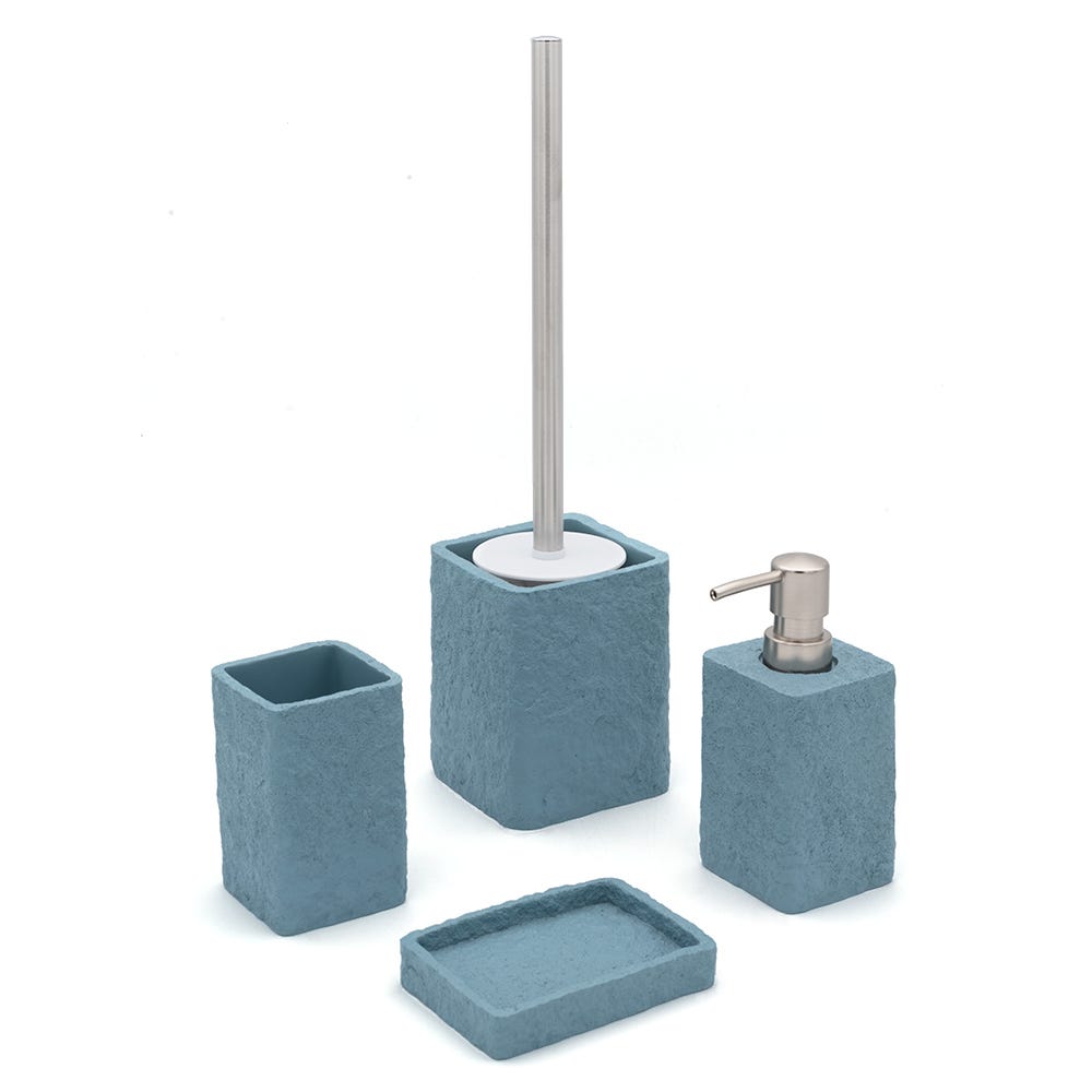 Set Accessori Bagno 2 Pezzi In Resina - Effetto Pietra Turchese, Dispenser E Portaspazzolini - Foto 3