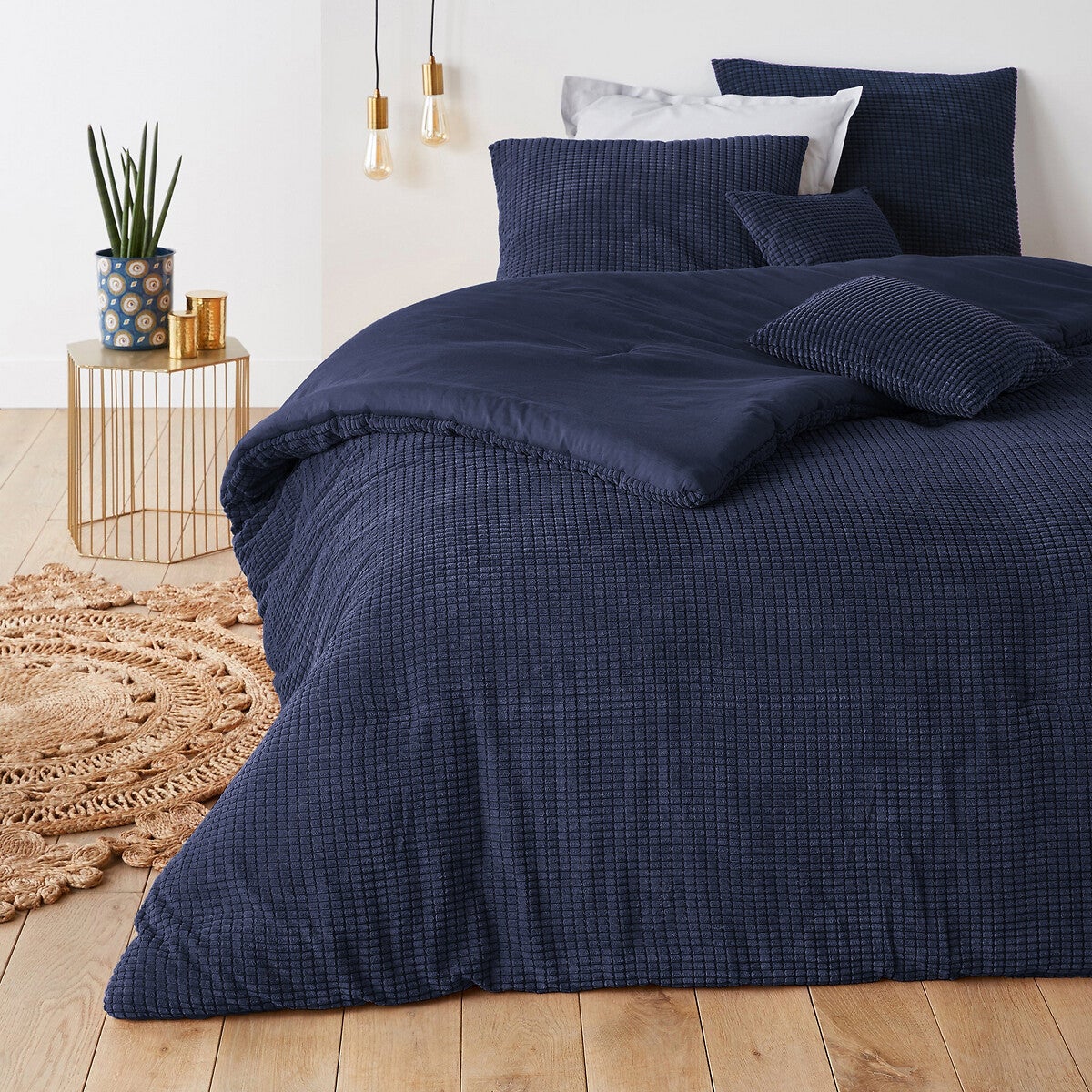 Dessus De Lit Piqué Coton Bleu - 2 Places 200x266 Cm - Fabriqué Italie