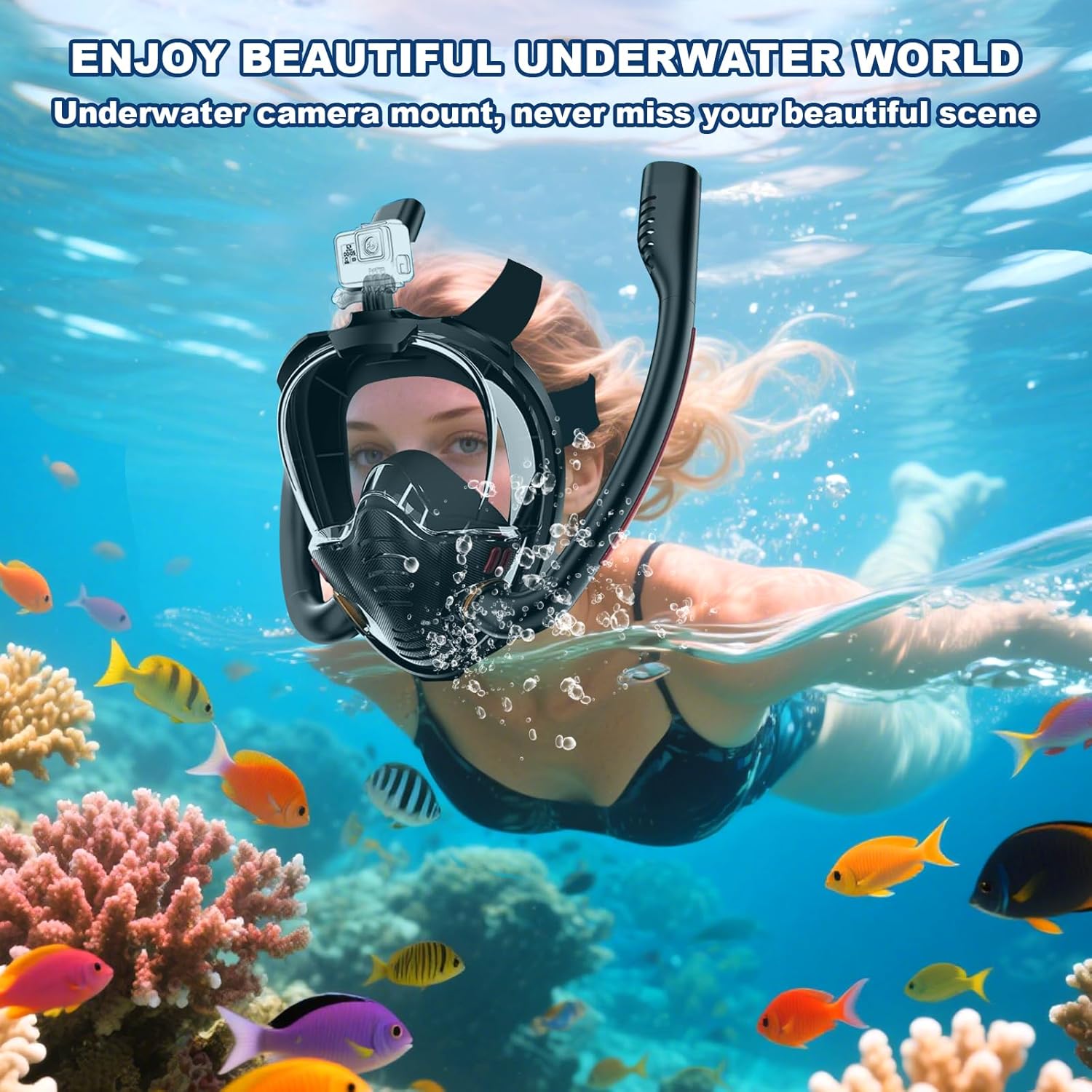 Masque de Plongée pour Adultes, Masque Complet avec Tuba, sans Risque de CO2, Masque de Plongée Intégral Complet pour la Plongée Libre, la Natation et - 5