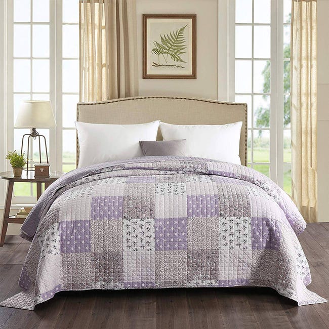 Copriletto in Stile Bohémien, Set Trapuntato Patchwork per Copriletto in Stile Bohémien, Set Trapuntato Patchwork per