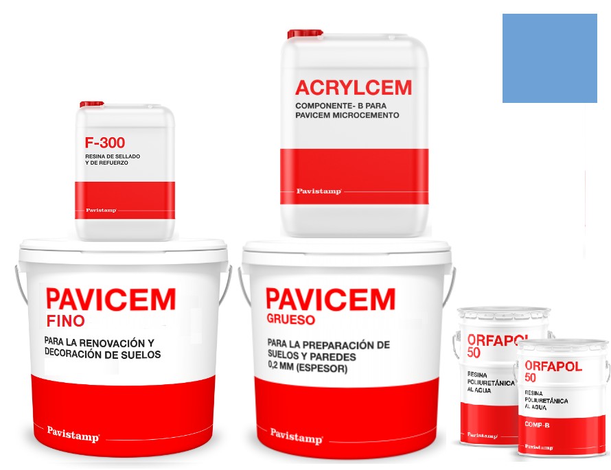 Kit microcemento 8 m2 bicomponente - paredes y suelos cerámica o mortero - poliuretano satinado-azul claro