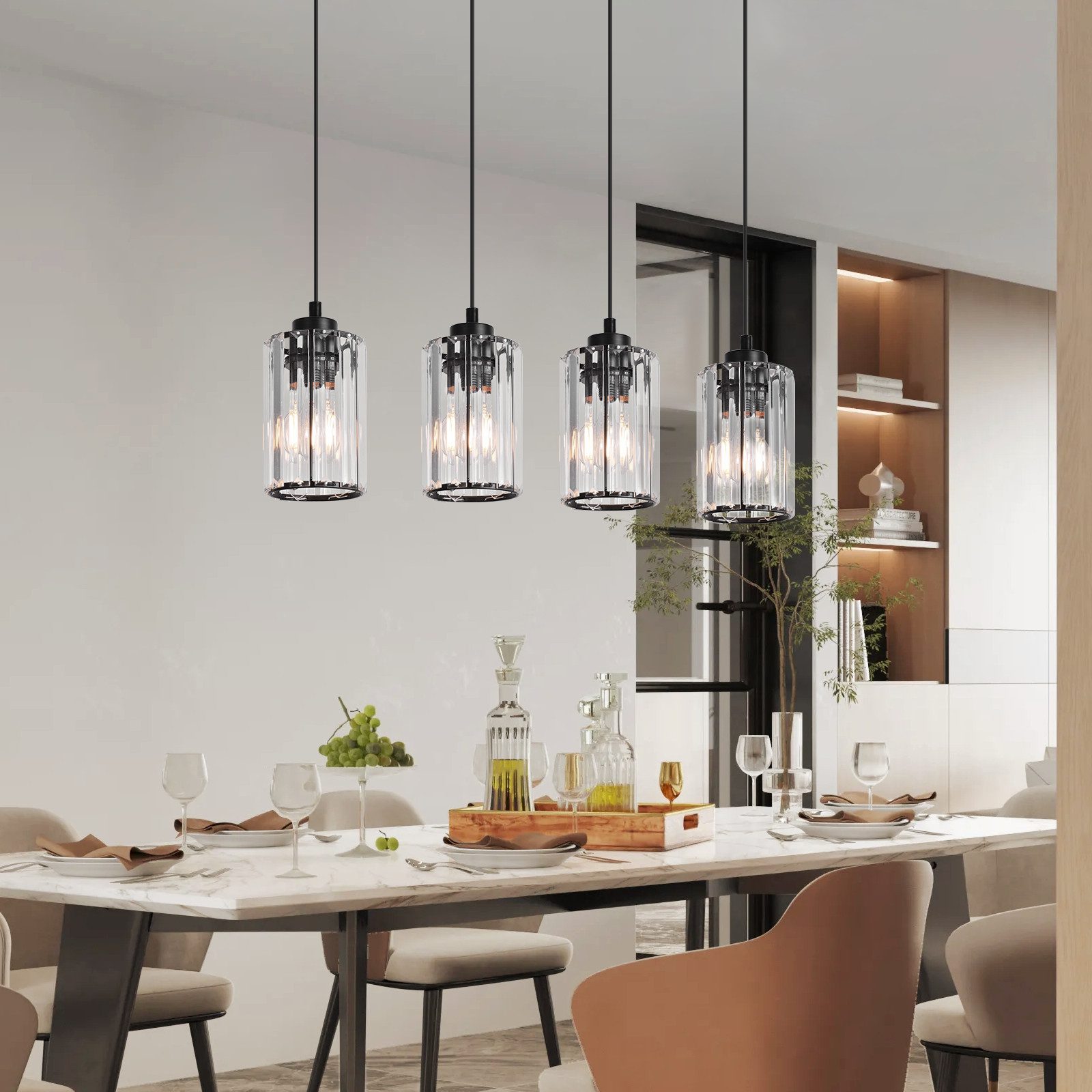 NETTLIFE Nowoczesna czarna kryształowa lampa wisząca nad stół jadalny 4 płomienie E27 - 8