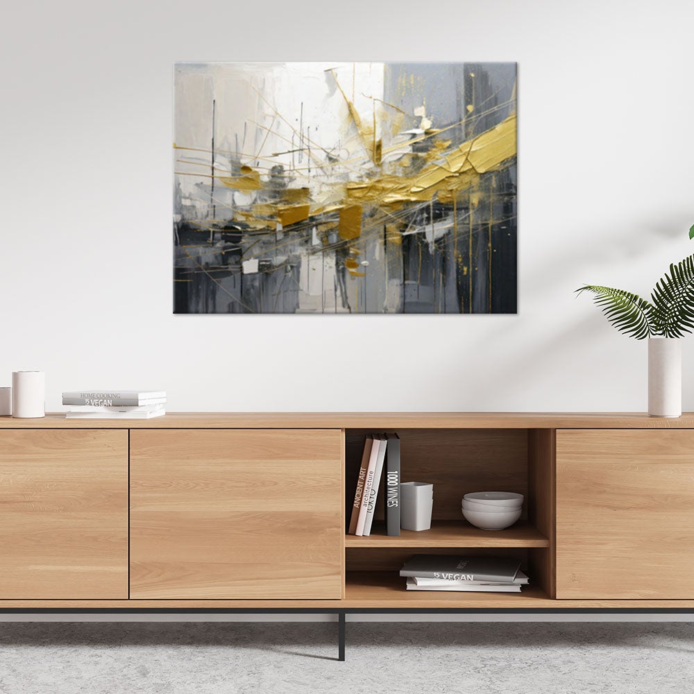 Quadro su tela, Astrazione moderna in grigio e oro - 120x80 - 2